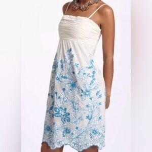 Anthropologie Strapless Embroidered White & Blue Cornflower Dress